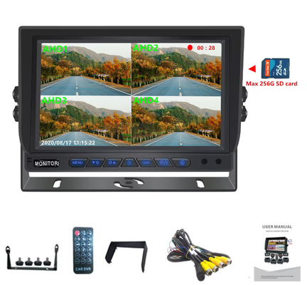 ขายร้อน 9 นิ้ว 1024 * 600 AHD Quad Display รถบรรทุก ระบบกล้องวงจรปิดด้วยฟังก์ชันบันทึก