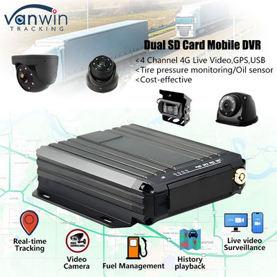 4CH 1080P Dual SD Card มือถือ DVR สนับสนุนเซ็นเซอร์น้ํามัน 4G ติดตามวิดีโอในเวลาจริง GPS Tracker
