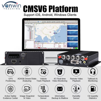 CMSV6 4CH คาร์ด SD สองตัว มือถือ DVR 4G GPS ติดตามในเวลาจริง วิดีโอเฝ้าระวัง MDVR