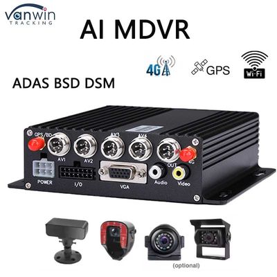 4 ช่องทาง ADAS DSM Car DVR พร้อม 4G GPS AHD Camera SD Card Video Recorder สําหรับการฝึกขับรถ