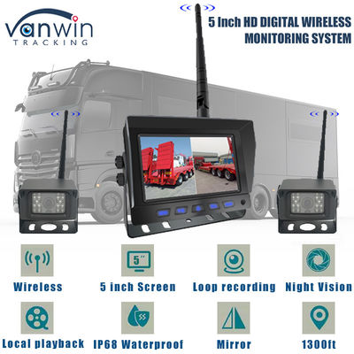 DVR ดิจิตอล 5 นิ้วแบบไร้สาย HD พร้อมจอ Quad-Split สําหรับการติดตามความปลอดภัยในการย้อนรถบรรทุก