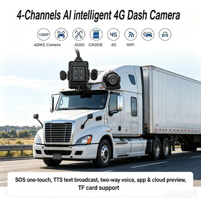 24V 4CH AI Dash Cam Kit กล้องวงจรปิดรถยนต์ DVR กับ DMS ADAS BSD กล้องด้านสําหรับรถบรรทุก / รถบัส