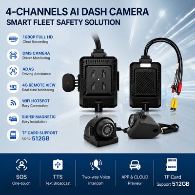 แดชแคมด้านหน้าและด้านหลัง 4CH ADAS DMS เครื่องบันทึกวิดีโออัตโนมัติ พร้อม 4G GPS WIFI กล้องแม่เหล็กสําหรับรถบรรทุก
