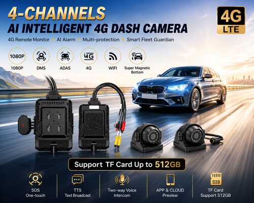 แดชแคมด้านหน้าและด้านหลัง 4CH ADAS DMS เครื่องบันทึกวิดีโออัตโนมัติ พร้อม 4G GPS WIFI กล้องแม่เหล็กสําหรับรถบรรทุก
