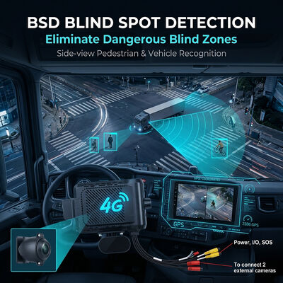 รถบรรทุกหนัก เครื่องบันทึก 4G Dash พร้อม ADAS BSD - กล้อง GPS Telematics Fleet พร้อมปุ่ม SOS Panic