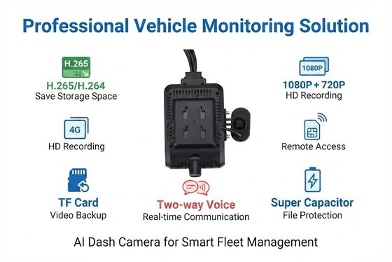 กล้องติดรถยนต์ AI อัจฉริยะ 4 ช่อง 4G, ADAS + DMS + BSD ระบบความปลอดภัยเชิงรุก, บันทึกภาพ 1080P+720P สำหรับแท็กซี่