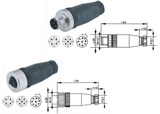 กันน้ำ M12 4 PIN Connector DVR อุปกรณ์เสริม 4P อะแดปเตอร์ชาย / หญิง