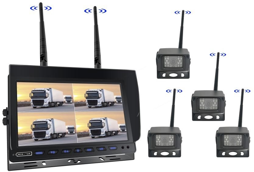 10 นิ้ว Quad Split 4ch AHD Wireless 1080P รถยนต์ Reverse กล้องติดตามชุด