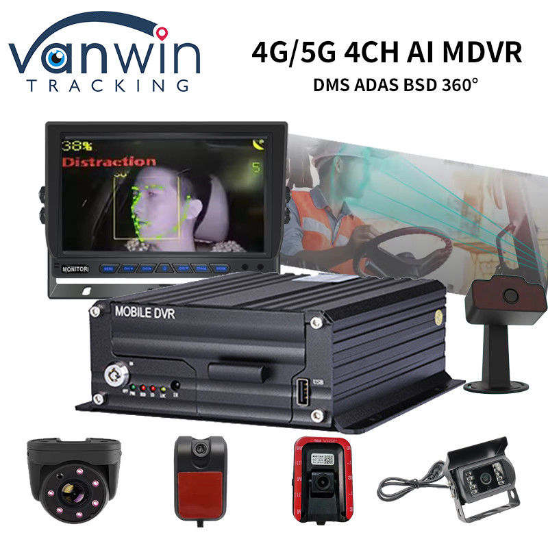 4 Ch AI รถบรรทุกรถบัส DVR มือถือพร้อม AI DSM ADAS BSD รองรับ 4G 5G WIFI GPS