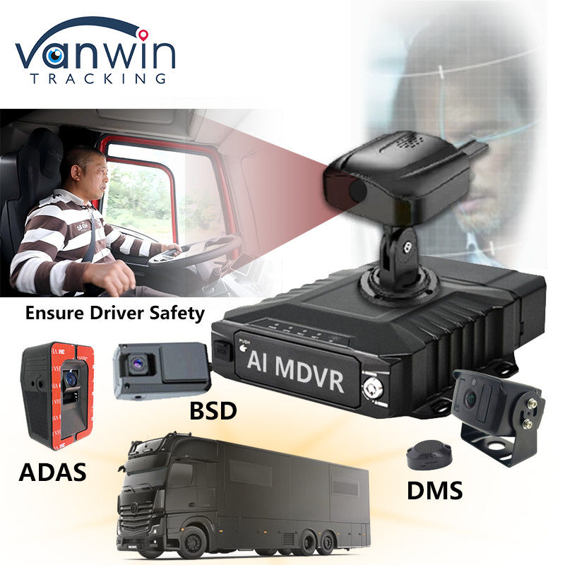 H.265 8CH HDD Mobile DVR Advanced Driving DSM ADAS BSD AI ระบบติดตามเซ็นเซอร์คนเดิน