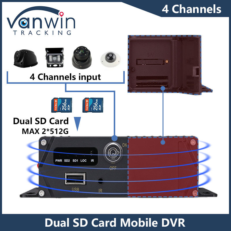 กล้องรถยนต์ 4CH HD คาร์ด SD สองมือถือ DVR 4G GPS 1080P MDVR H.265 เครื่องบันทึกวิดีโอ