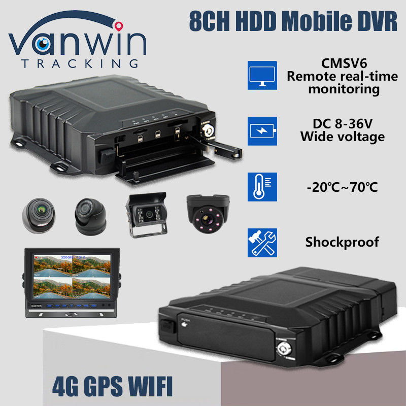 8 ช่อง 4G Wifi 1080P HDD DVR มือถือ การเฝ้าระวังรถยนต์ AHD Real Time View Mdvr