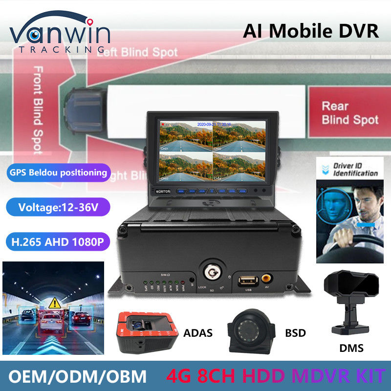 8CH AI Mobile DVR พร้อม ADAS DMS BSD 4G และกล่องดํารถยนต์ GPS สําหรับความปลอดภัยรถยนต์