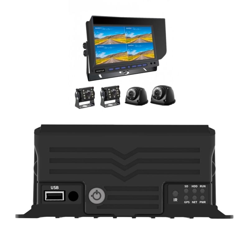 4 ช่อง AI MDVR พร้อม GPS Vehicle Tracker การตรวจจับจุดตาบอด เครื่องบันทึกฮาร์ดดิสก์ติดรถ