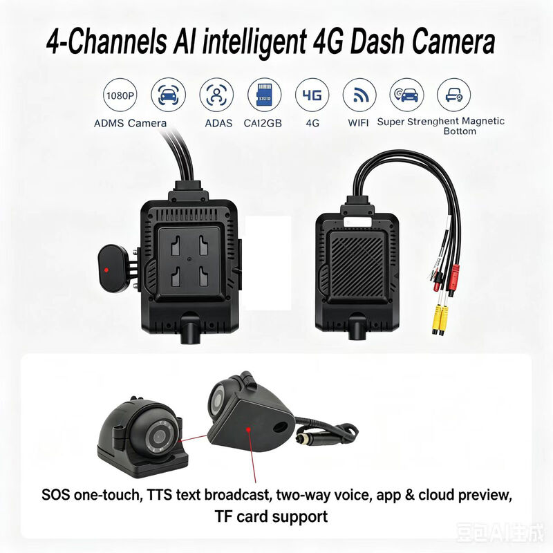 แดชแคมด้านหน้าและด้านหลัง 4CH ADAS DMS เครื่องบันทึกวิดีโออัตโนมัติ พร้อม 4G GPS WIFI กล้องแม่เหล็กสําหรับรถบรรทุก