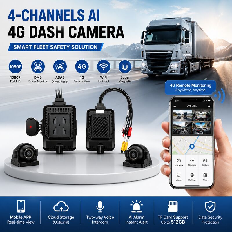 24V 4CH AI Dash Cam Kit กล้องวงจรปิดรถยนต์ DVR กับ DMS ADAS BSD กล้องด้านสําหรับรถบรรทุก / รถบัส